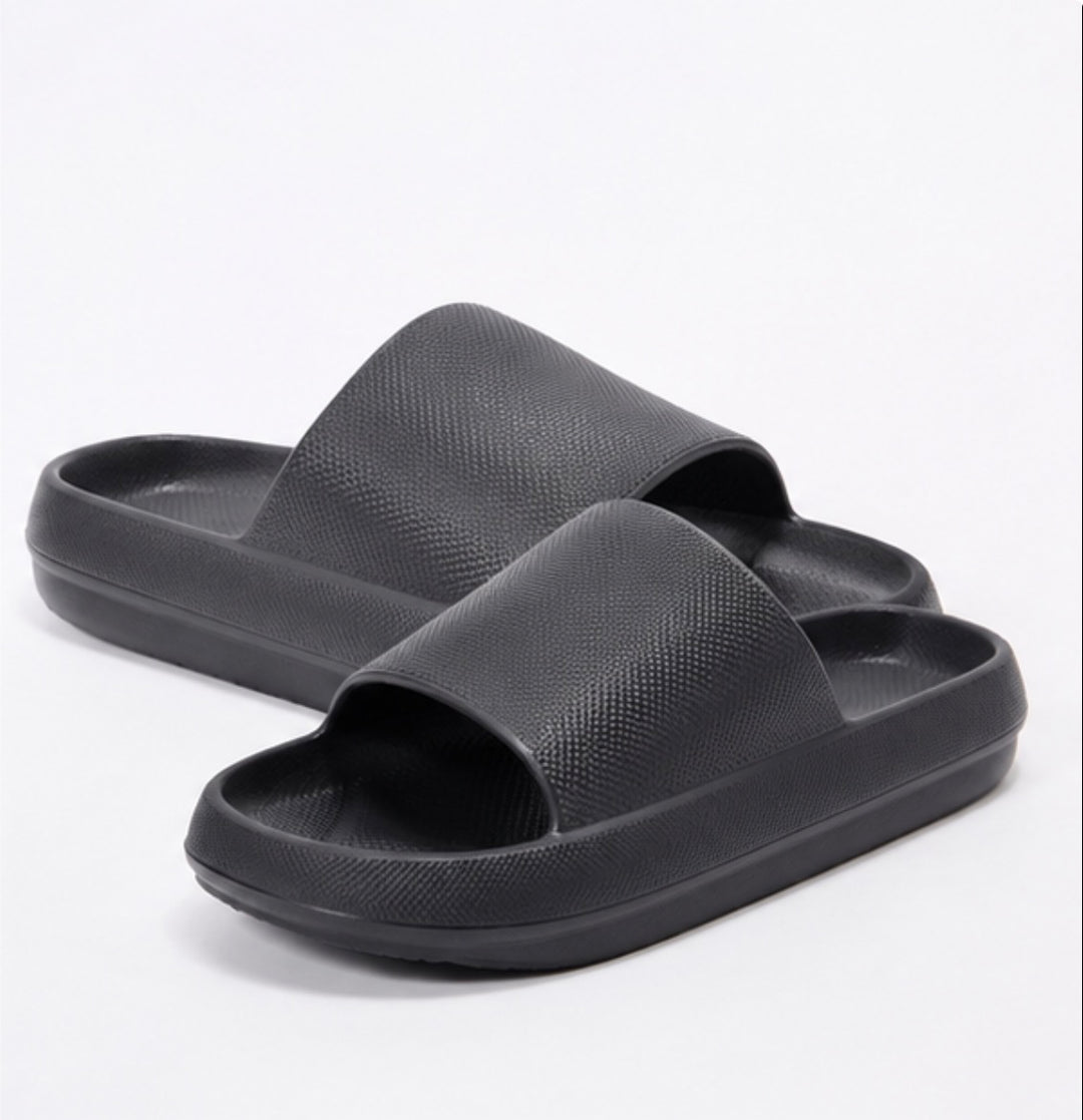 Women’s Slider Sandals | Black &amp; Orange Slip-On Summer Shoes | Lightweight Comfort Slides