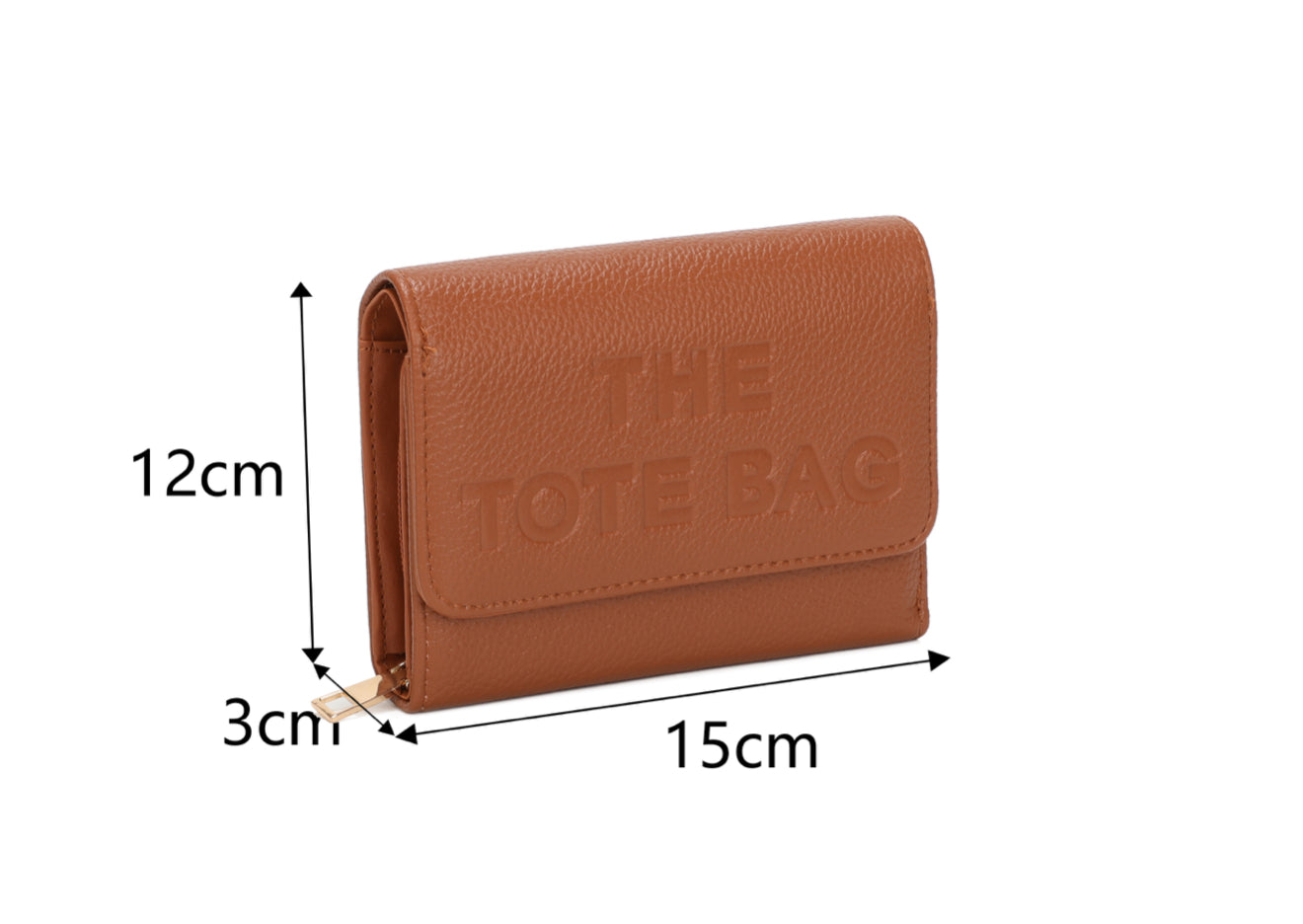 Brown purse with “ The tote bag” detailed and gold zip 