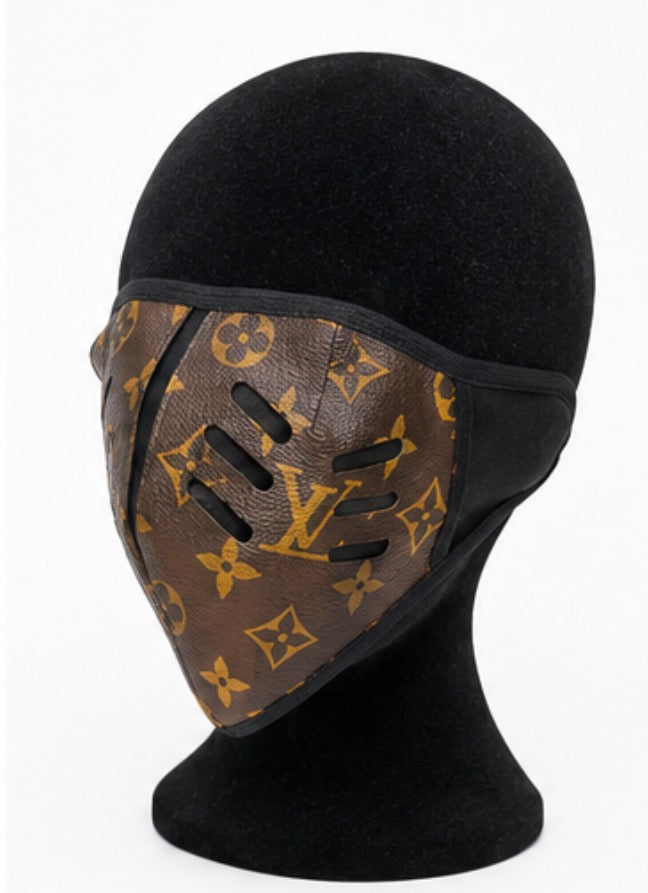 Brown Monogram Print Fashion Face Mask