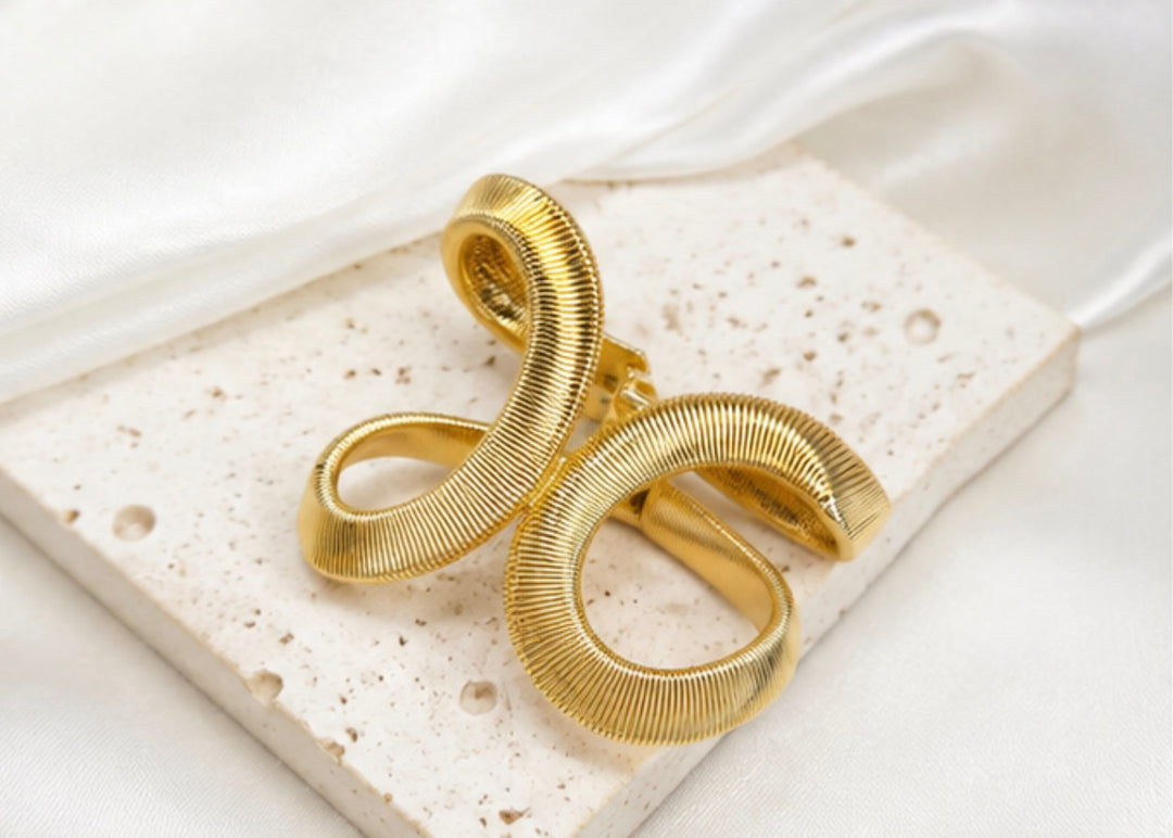 Gold Sculptural Twist Cuff Bangle Bracelet