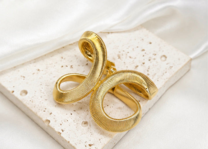 Gold Sculptural Twist Cuff Bangle Bracelet