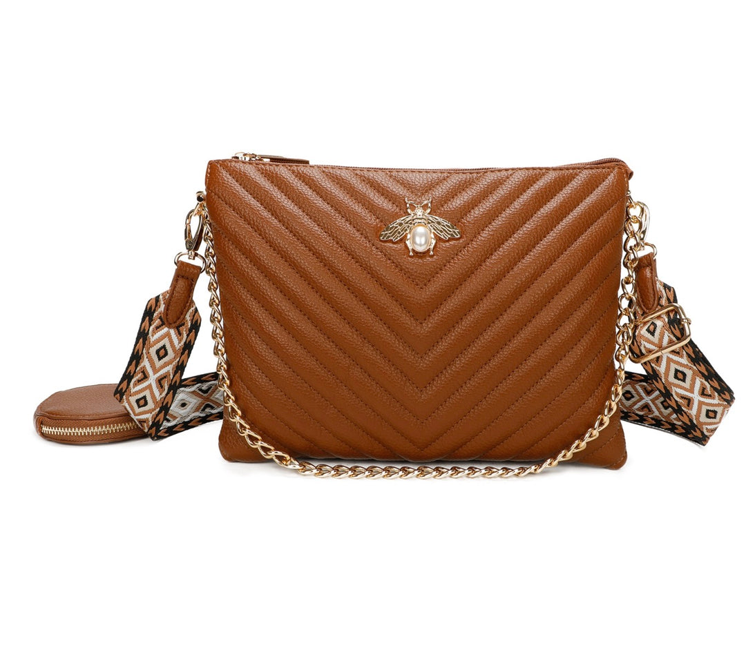 Gold bee detailed crossbody bag with chain strap 