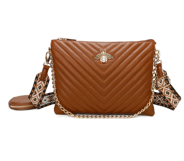 Gold bee detailed crossbody bag with chain strap 