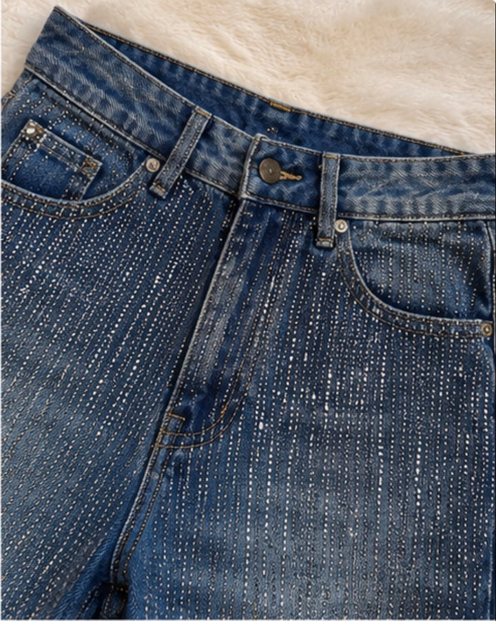 Wide leg crystal embellishment jeans