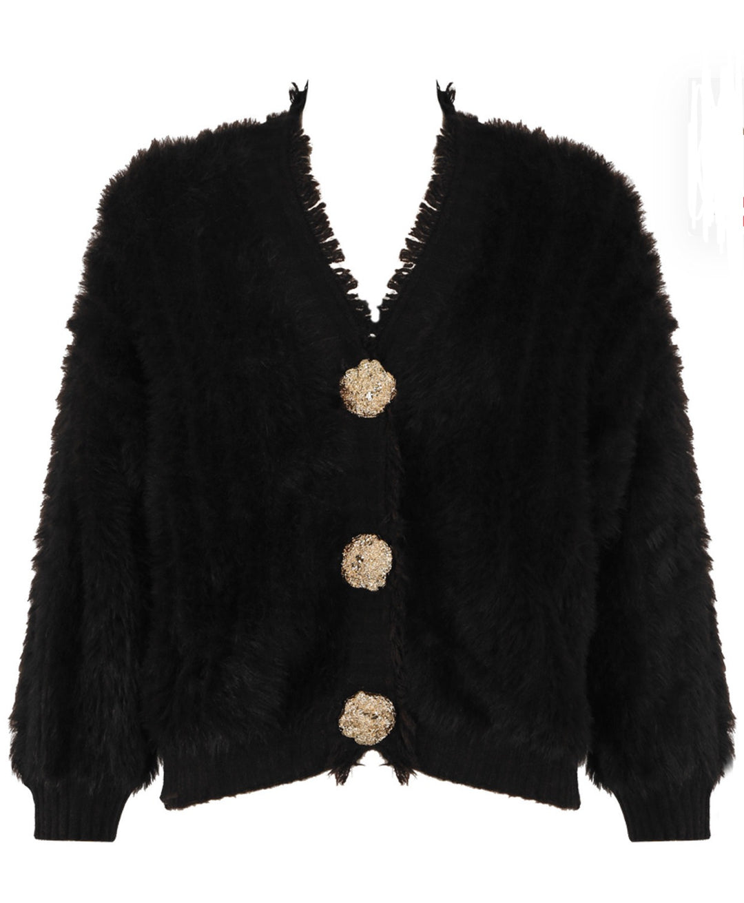 Black fluffy cardigan with gold buttons