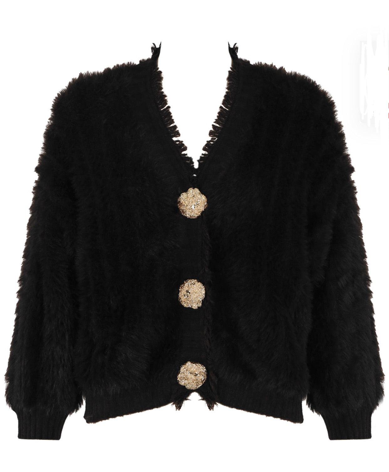 Black fluffy cardigan with gold buttons
