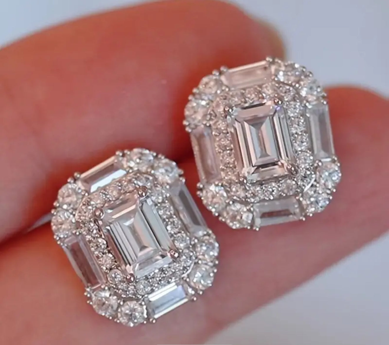 Elegant Rectangular Cubic Zirconia Stud Earrings