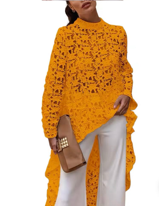 Orange Lace Long Sleeve Top