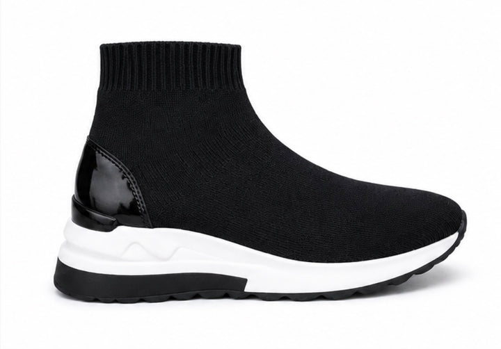 Black-White Knit Sock Trainers with Chunky Sole
