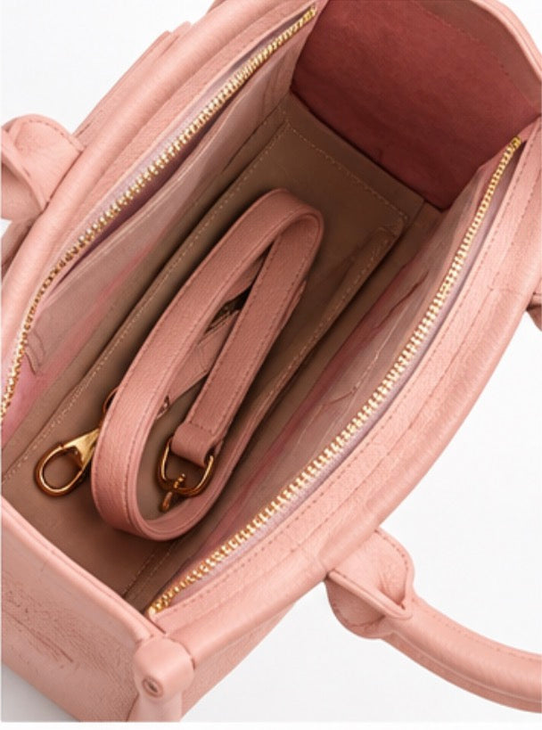 Pink Pebbled Tote Bag with Top Handles &amp; Shoulder Strap