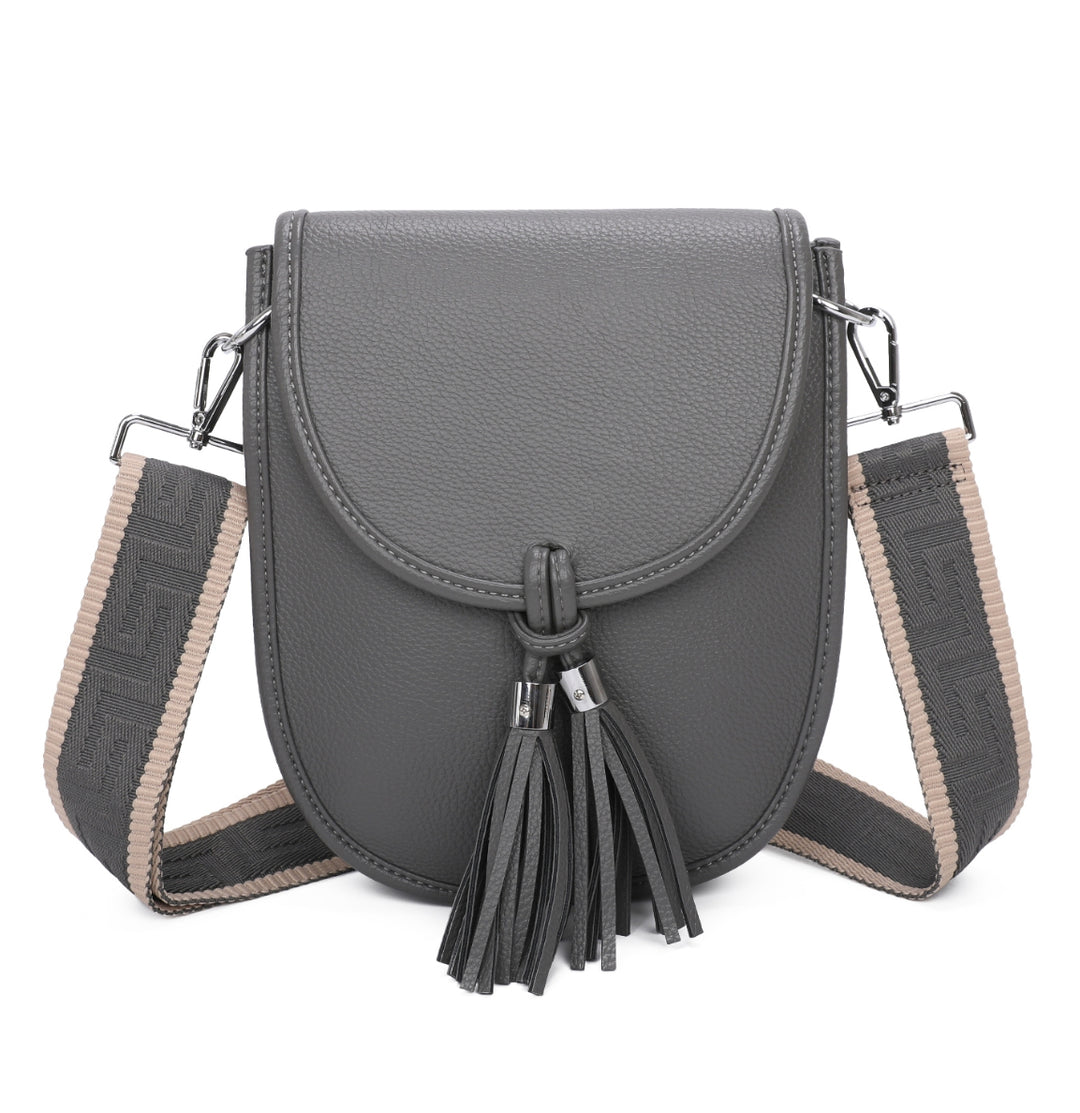 Gray crossbody bag with a tassel 
