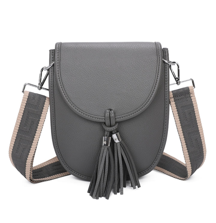 Gray crossbody bag with a tassel 