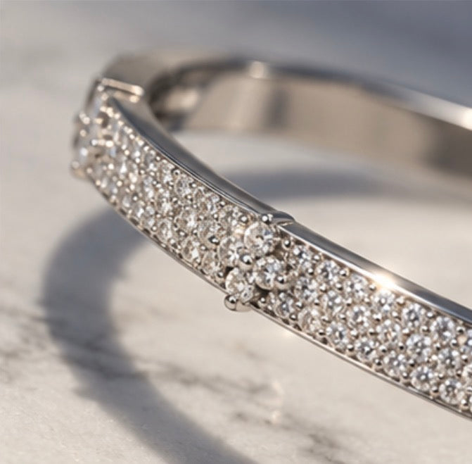 Silver Crystal Blossom Bangle