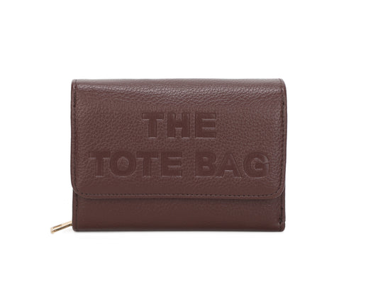 Coffee purse with “ The tote bag” detailed and gold zip