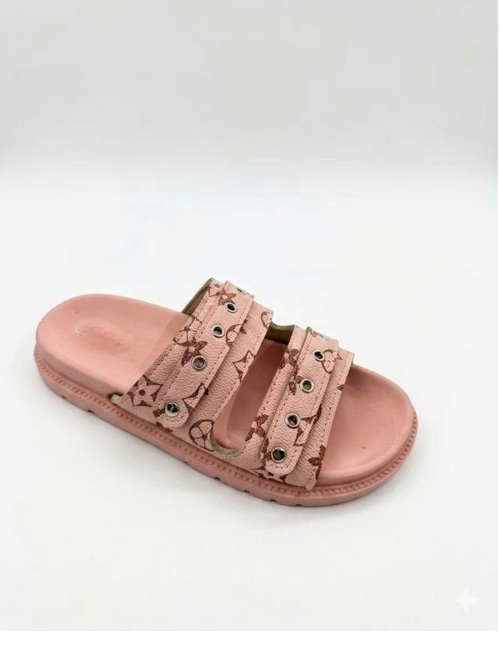 Blush Pink Triple Strap Comfort Sliders