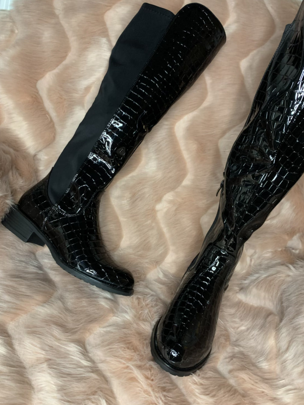 Super shine croc knee high boots