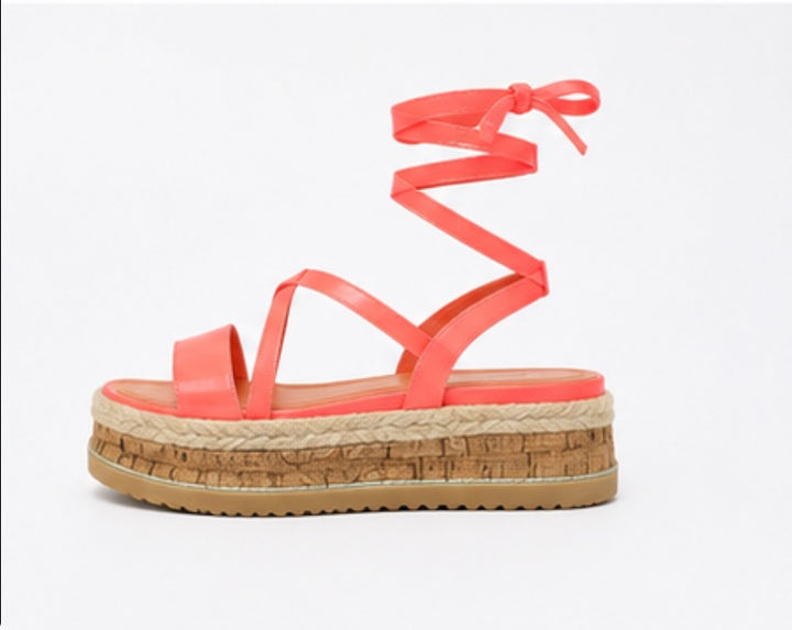 Neon Pink Lace-Up Platform Espadrille Sandals