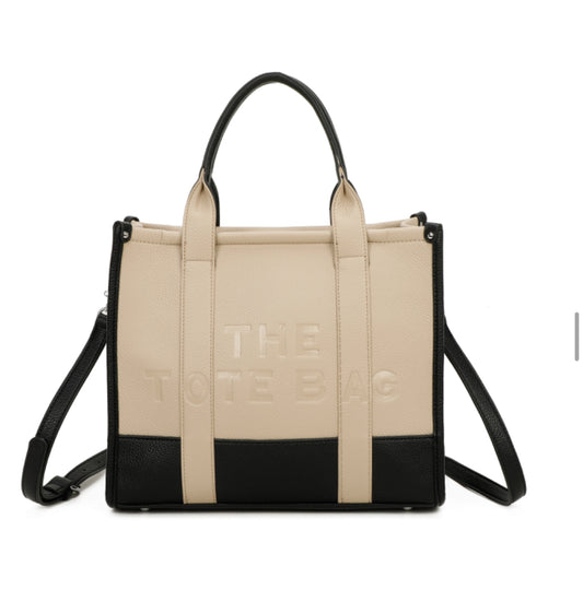 Two tone colour faux leather tote bag