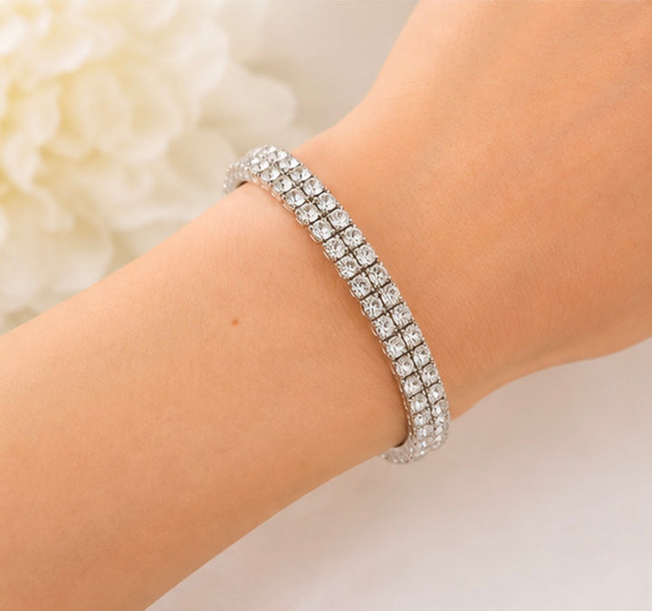 Silver Double Row Crystal Stretch Bracelet