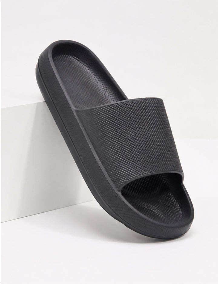 Women’s Slider Sandals | Black &amp; Orange Slip-On Summer Shoes | Lightweight Comfort Slides
