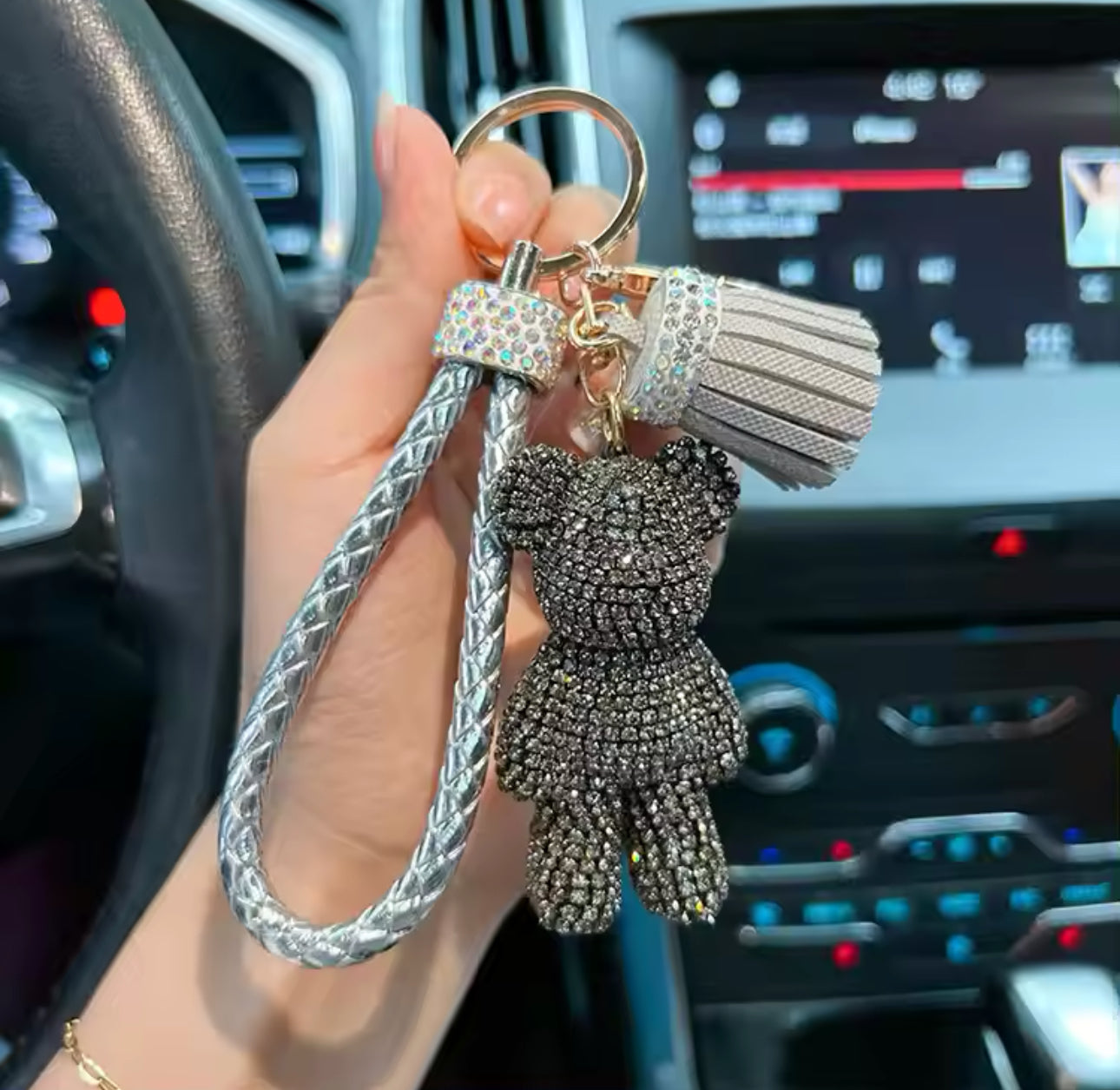 Teddy Crystal Studded small bear Key Chain cute Dynamic Rope Tassel car Key ring