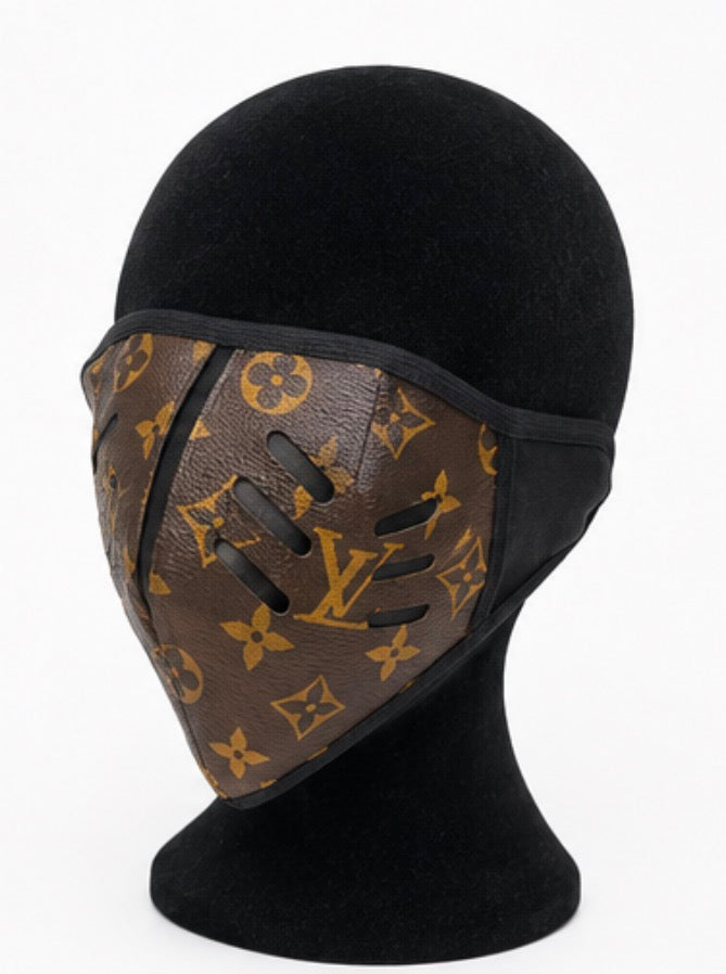 Brown Monogram Print Fashion Face Mask