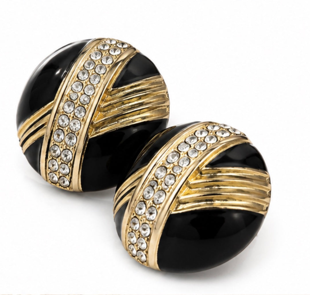 Black &amp; Gold Crystal Statement Clip-On Earrings