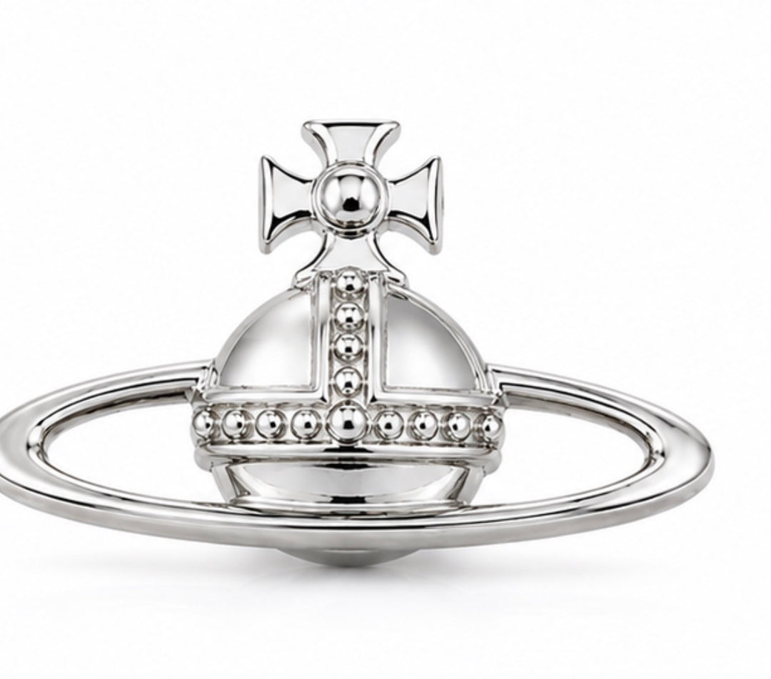 Silver Planet Orb Statement Brooch