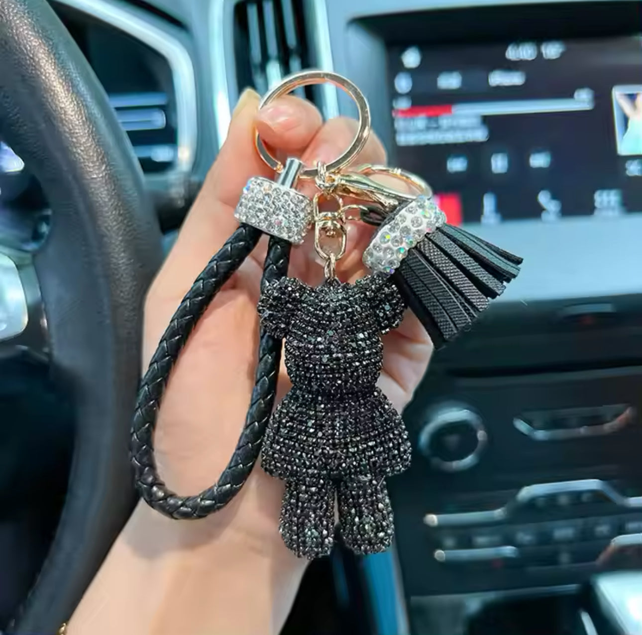 Crystal Studded small bear Key Chain cute Dynamic Rope Tassel car Key ring