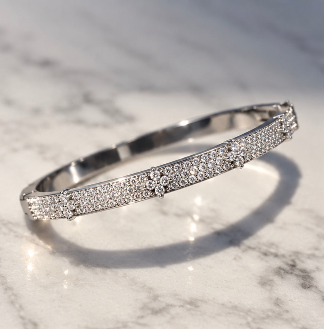 Silver Crystal Blossom Bangle