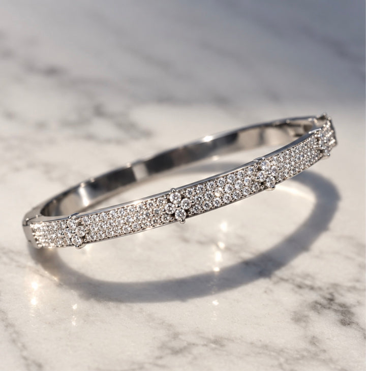 Silver Crystal Blossom Bangle