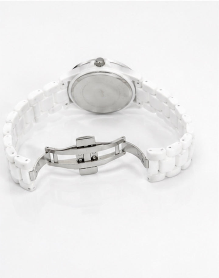 White Crystal Bezel Bracelet Watch – Elegant Women’s Quartz Watch