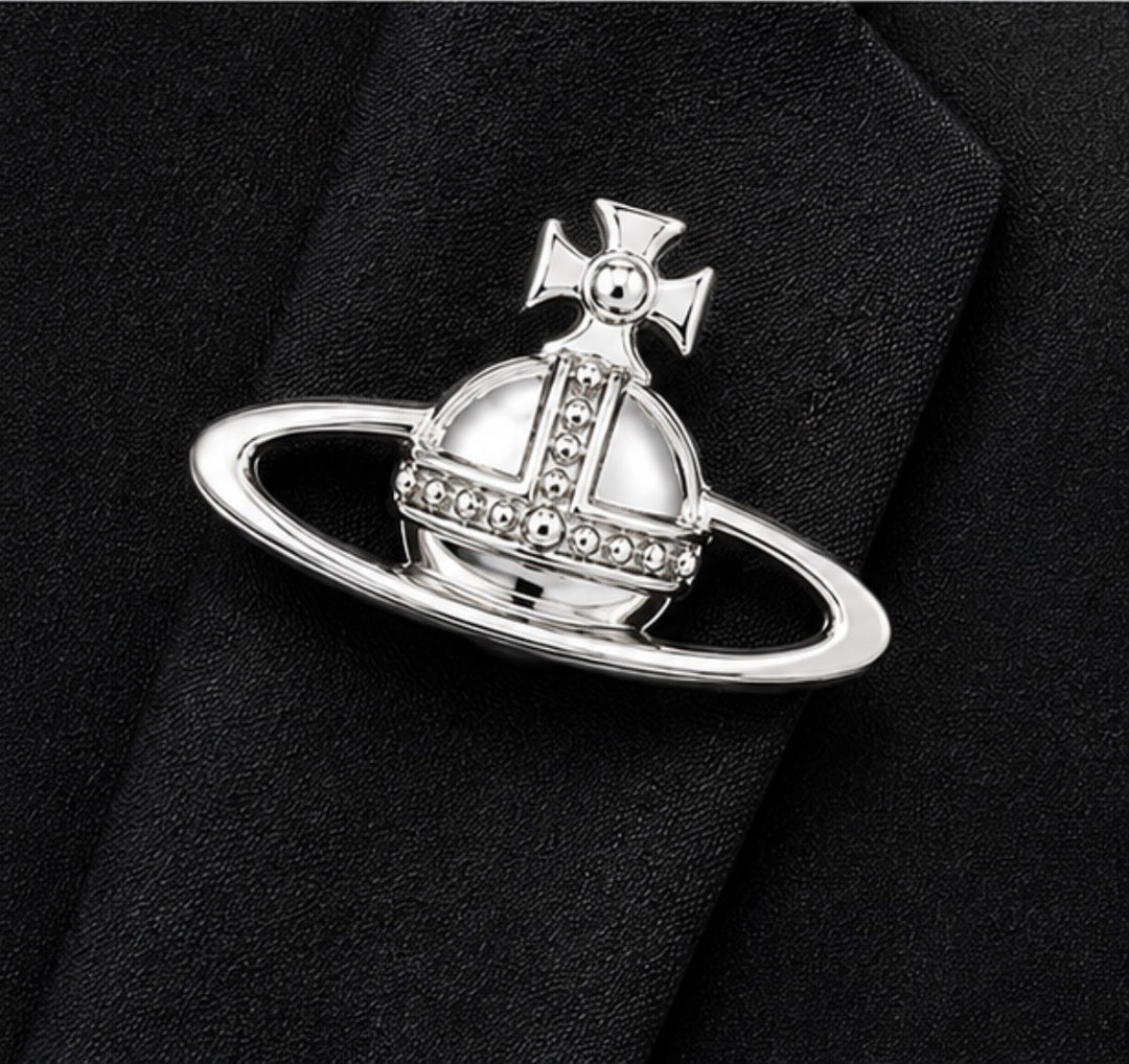 Silver Planet Orb Statement Brooch