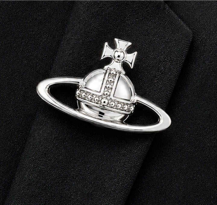 Silver Planet Orb Statement Brooch