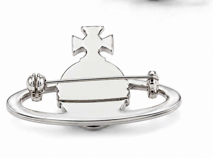Silver Planet Orb Statement Brooch