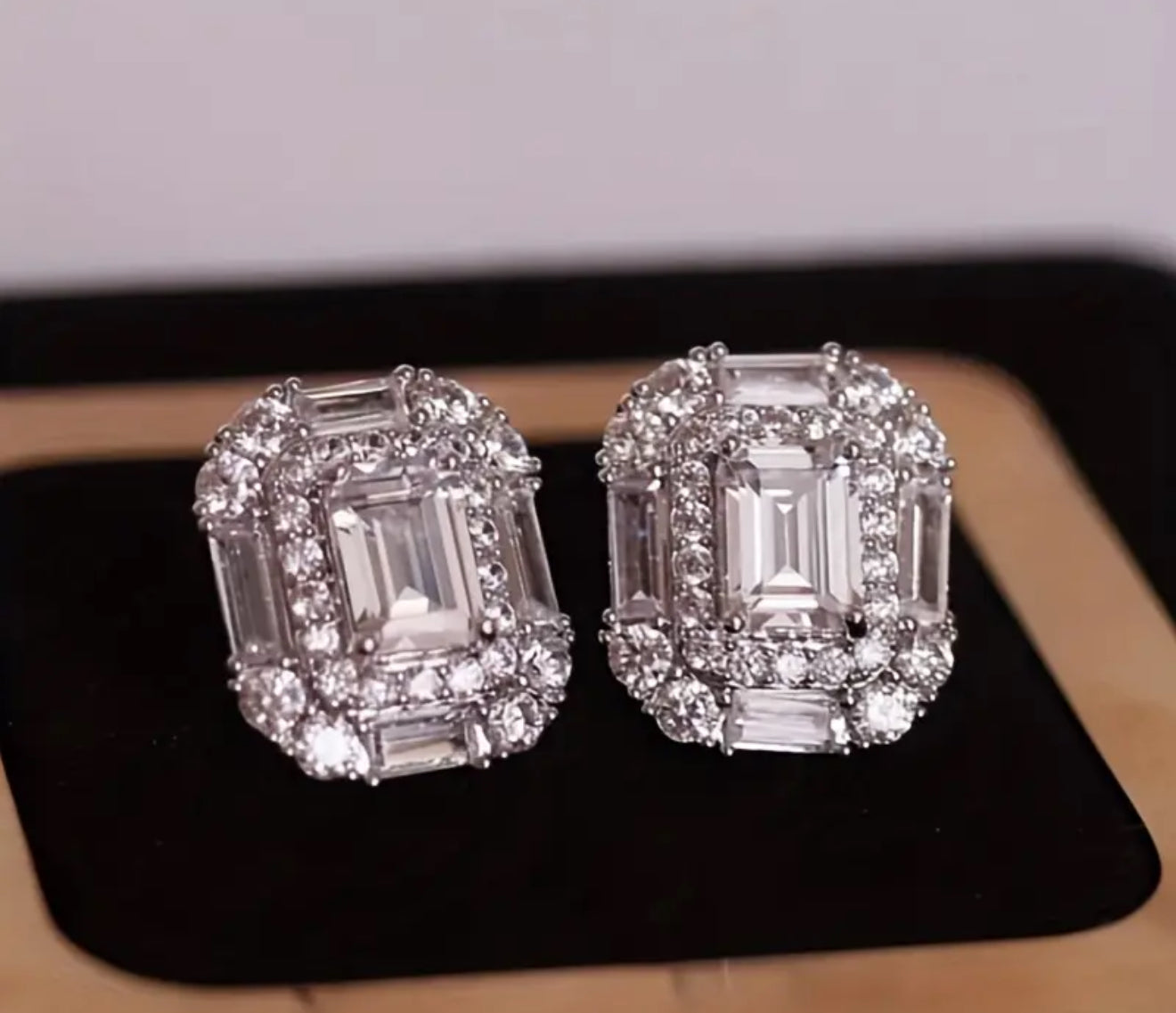 Elegant Rectangular Cubic Zirconia Stud Earrings