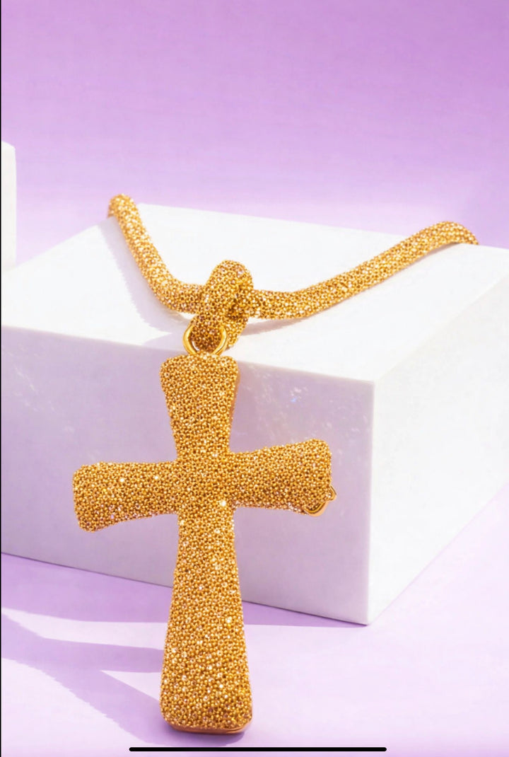Gold crystal cross necklace 