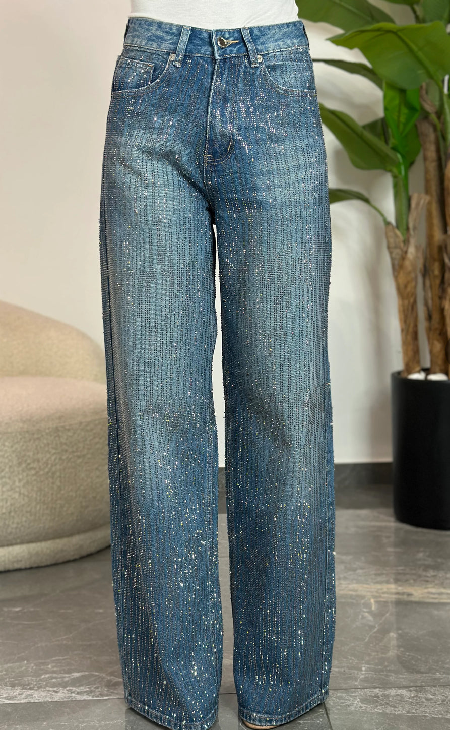 Crystal Embellished jeans in blue 