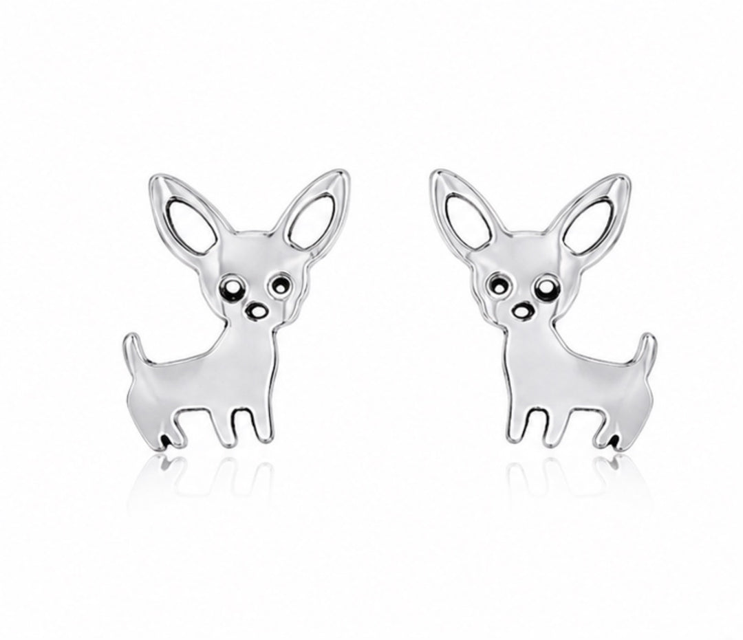 Silver Chihuahua Dog Stud Earrings