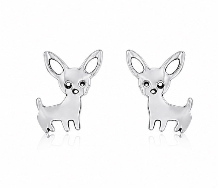 Silver Chihuahua Dog Stud Earrings