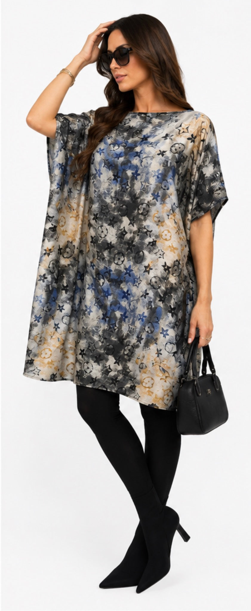 Abstract Floral Print Oversized Tunic Top