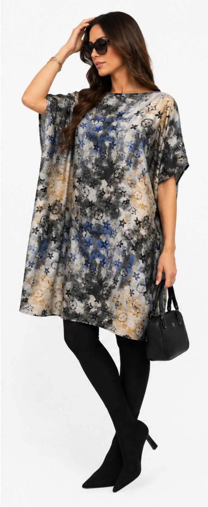 Abstract Floral Print Oversized Tunic Top