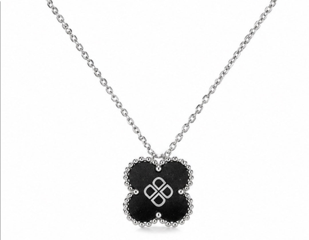 Black Clover Pendant Necklace – Silver Tone