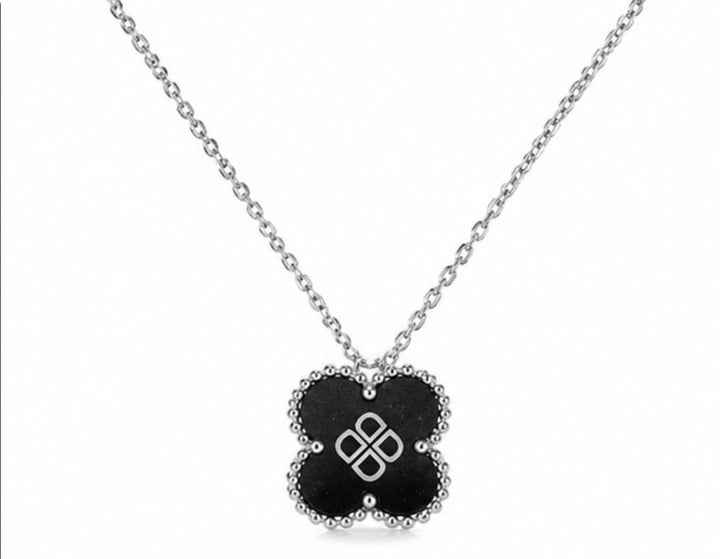 Black Clover Pendant Necklace – Silver Tone