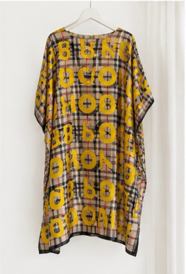 Satin Print Oversized Kaftan Dress