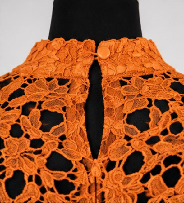 Orange Crochet Lace High-Low Top