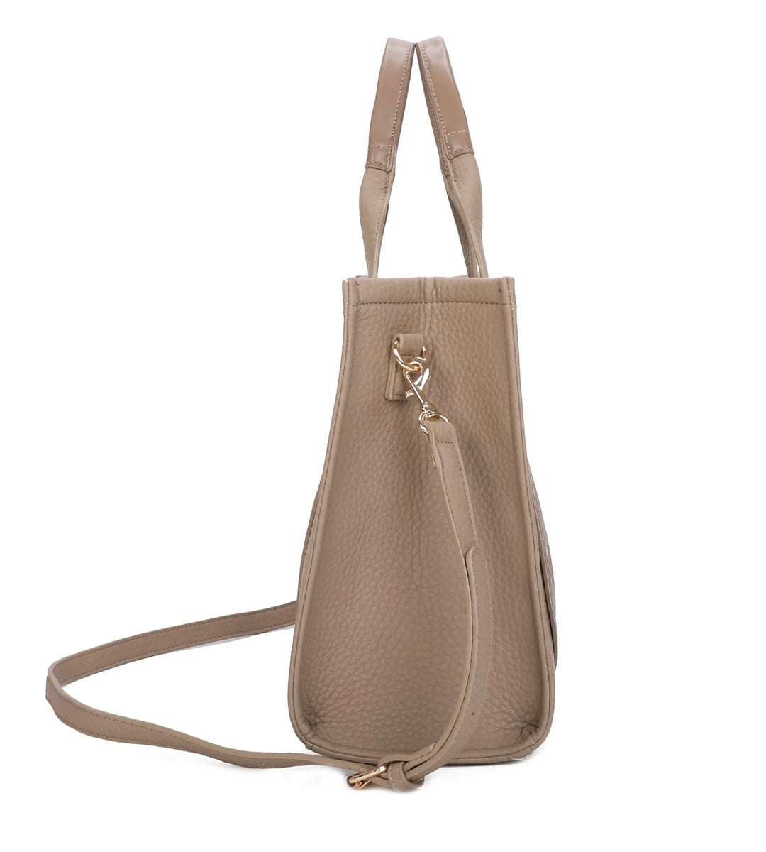 A large stripe print tote bag with double handles and a detachable adjustable long strap in beige 