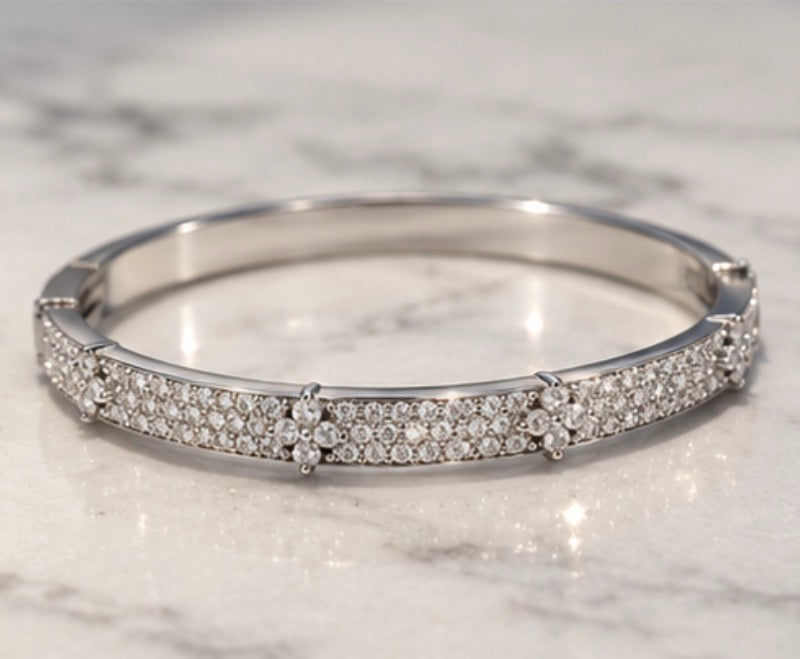 Silver Crystal Blossom Bangle