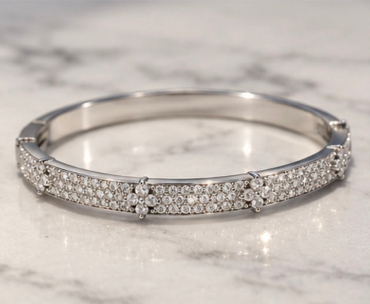 Silver Crystal Blossom Bangle
