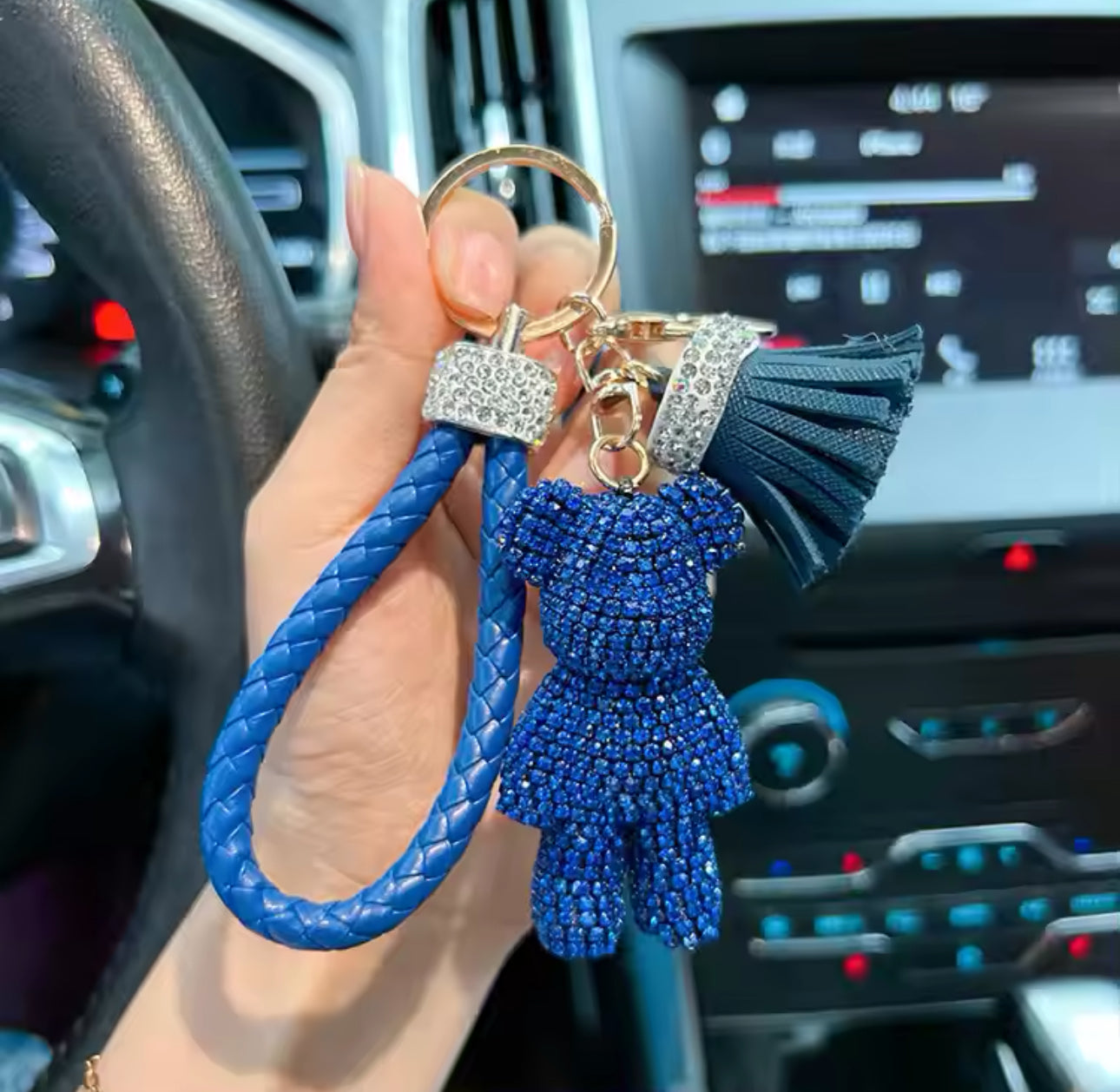 Crystal Studded small bear Key Chain cute Dynamic Rope Tassel car Key ring